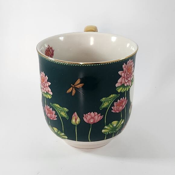 Anthropologie Lou Rota Monogram Mug “W” Green Floral Lotus Design w/ Gold Handle - Picture 5 of 8
